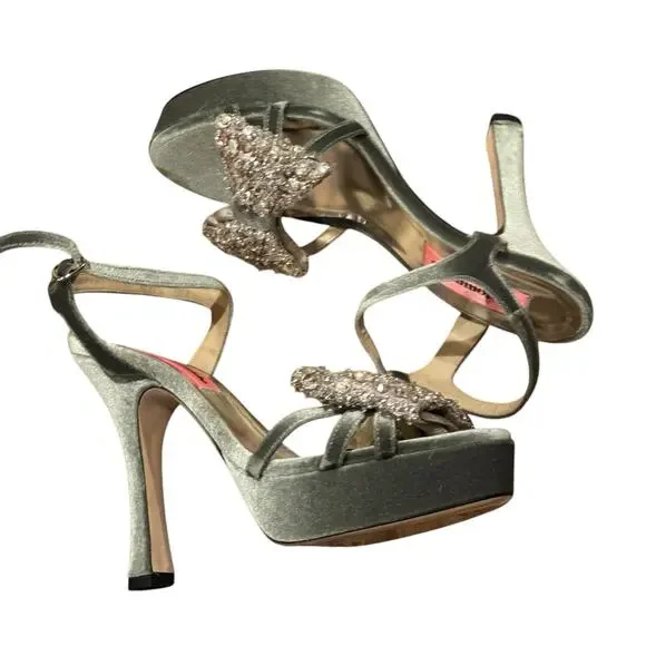 Custommade Arla Crystal Upper Heels Green Size 41 US 10.5 NWB